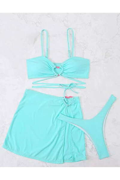 Plaja biz Costume de baie dama 3 piese cu slip brazilian si esarfa Versailles Albastru