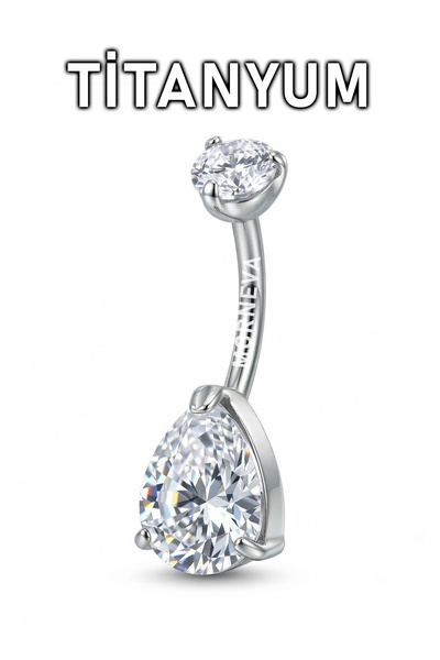 MORNEVA Titanyum Kristal Damla Taşlı Minimal Göbek Belly Piercingi