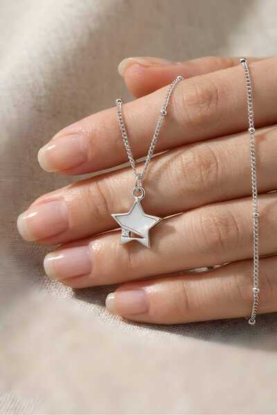 Nuvor Silver 925 Ayar Sedefli Yıldız Kolye - Sedefli Parlak Kolye