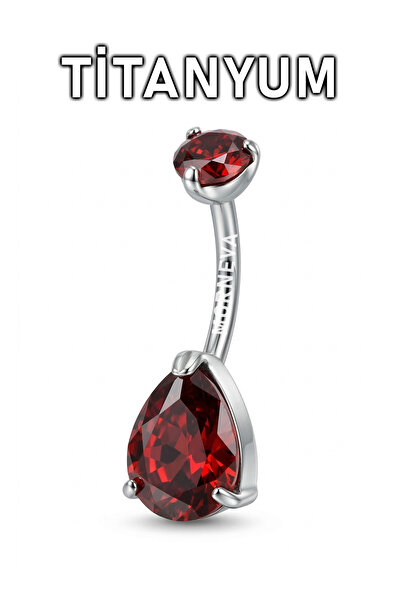 MORNEVA Titanyum Kristal Damla Taşlı Minimal Göbek Belly Piercingi