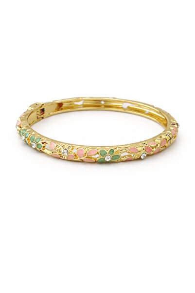 Goche YENİ Kadın Mineli Çiçek Desenli Zirkon Taşlı Renkli İnce Kelepçe Bileklik