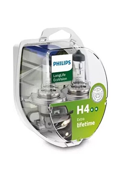 Philips Set de 2 becuri auto cu halogen Philips H4 LongLife EcoVision, 12V, 55W