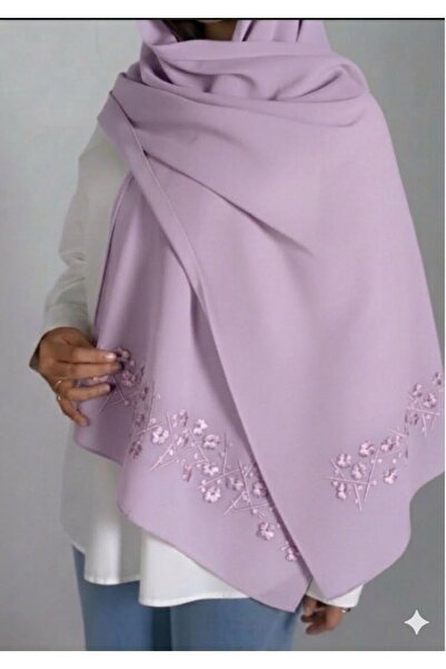 Veil Designer طرحة بوال الوان موف بقماش ياباني تطريز علي الطرفين ورد و اغصان ...