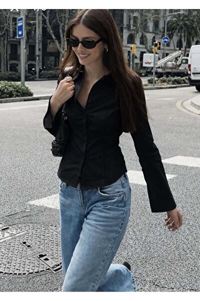 YEK&BİR Fustă neagră de damă, cu talie înaltă, stil spaniol, cu nasturi.