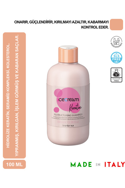 Inebrya Ice Cream Keratin Şampuan Yoğun İşlem Görmüş Saçlar İçin Onarım Şampu...