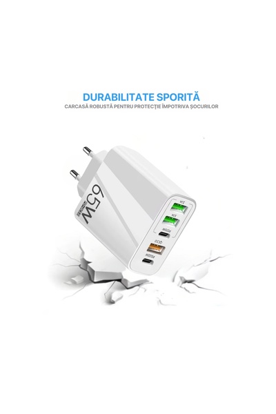 DigikalaX Incarcator Retea, 5 Porturi, 65W Fast Charge, 3 x USB, 2 x Type-C, Digital Kala, Universal Multiport