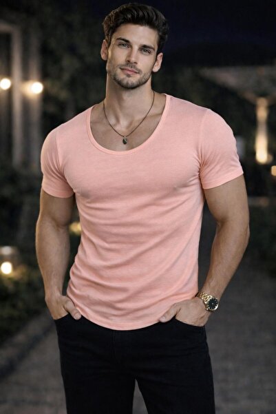 BYBÜLENT Tricou bărbați cu guler oval Tricou cu guler deschis Lycra Slim Fit ...