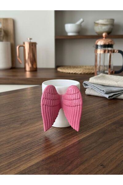 Ara Porselen Fuşya Silikon Melek Kanatlı Türk Kahvesi Fincanı Söz Nişan Düğün...