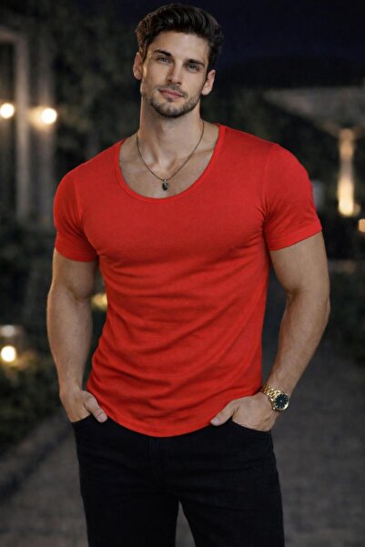 BYBÜLENT Tricou bărbați cu guler oval Tricou cu guler deschis Lycra Slim Fit ...