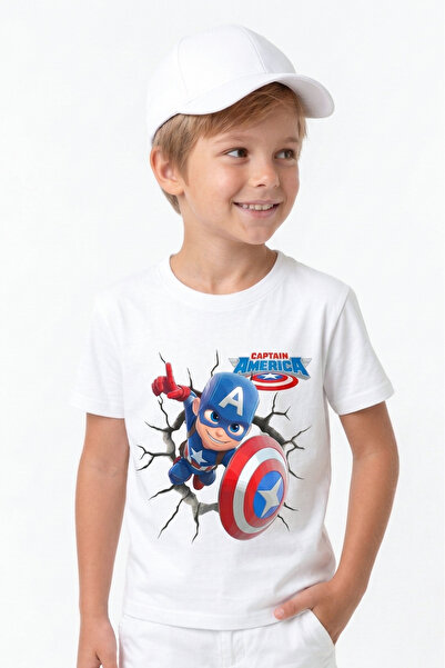BookOrBook Kaptan Amerika Shield %100 Pamuk Premium Kalite Çocuk Tişörtü (3-1...