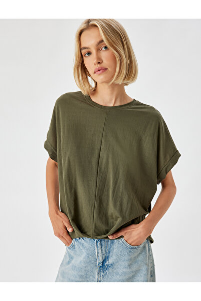 Koton Άνετη μπλούζα με κοντό μανίκι εκτός ώμου - στρογγυλή λαιμόκοψη