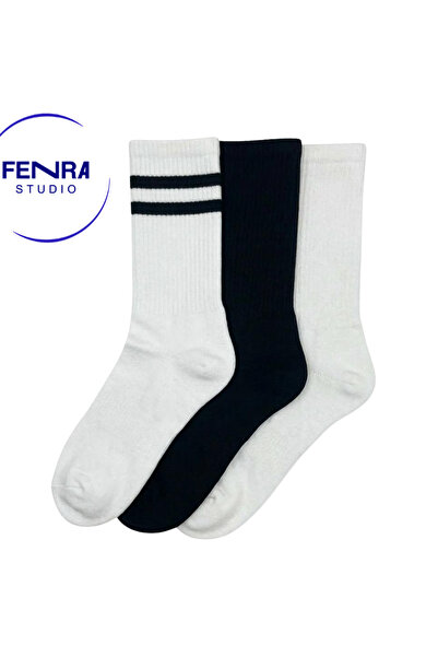 FENRA STUDIO Unisex 3'lü Spor Kolej Tenis Soket Çorap Havlu Taban Pamuklu Ter...