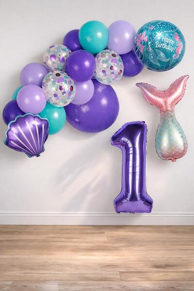 Patladı Gitti 1 Yaş Deniz Kızı Temalı Doğum Günü Parti Kutlama Seti Konsept 1