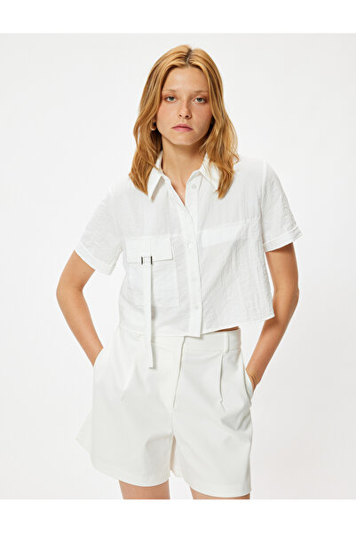 Koton Текстурирана изрязана риза с къс ръкав - покрит детайл с джоб