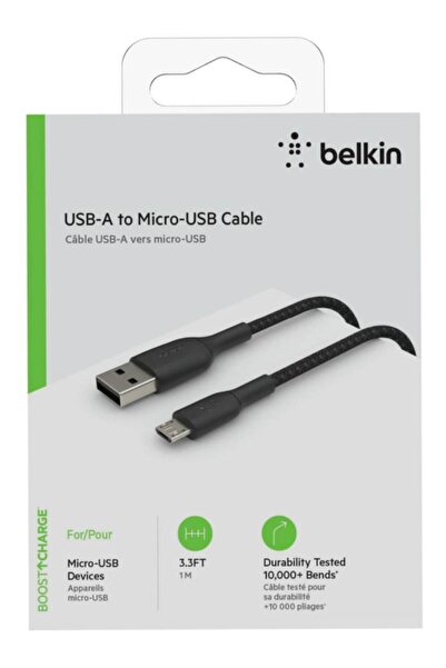 Belkin Cablu de încărcare Boost Micro-USB la USB-A împletit, 1 m, negru
