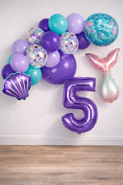 Patladı Gitti 5 Yaş Deniz Kızı Temalı Doğum Günü Parti Kutlama Seti Konsept 1