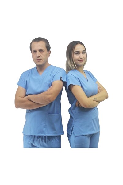 onora Unisex Soft Likra Açık Mavi Hemşire ve Doktor Üniforması ,Tek Üst Scrub...