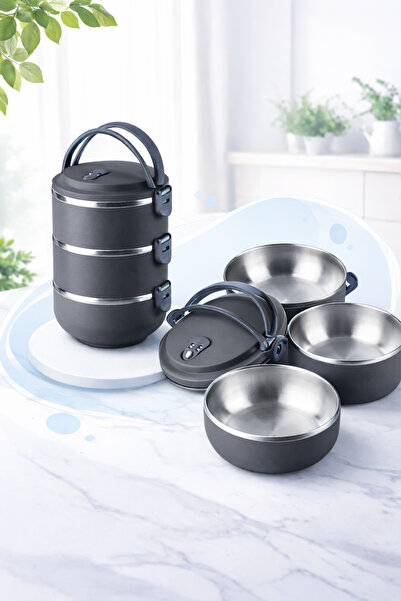 BERMİRA Home Collection Freshbox 3 Katlı Yemek Termosu Sefer tası Saklama Kab...