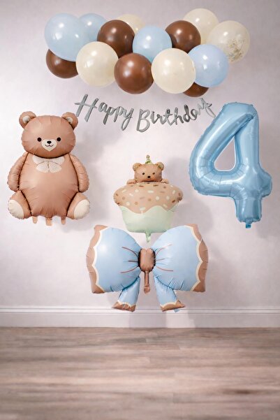 Patladı Gitti Σετ γενεθλίων με θέμα το ρετρό αρκουδάκι 4 ετών