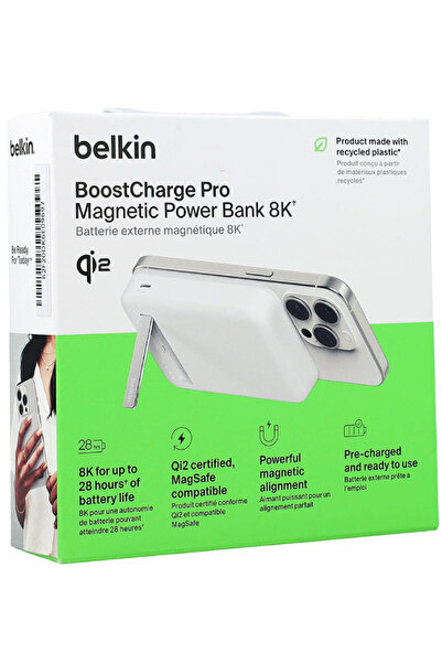 Belkin Acumulator extern compatibil Magsafe QI2 8K cu suport, alb