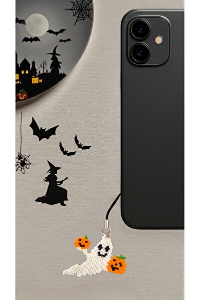 SEARD تعليقة هاتف مصنوعة يدويًا من خرز ميوكي على شكل شبح يحمل يقطينًا - تعليق...