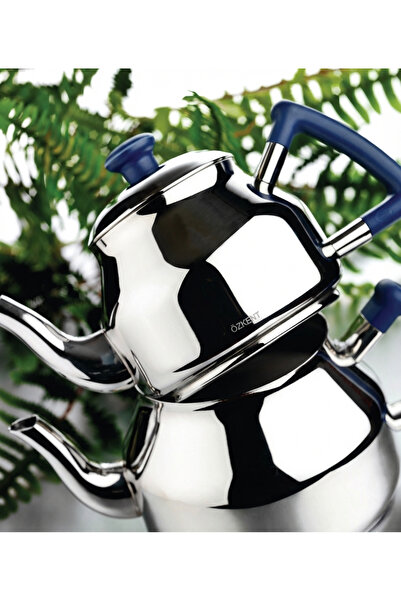Özkent Marmaris Mega Size Teapot with Blue Handle and Strainer