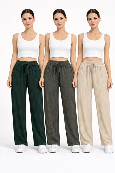 Rosa Lui 3'Lü Nefes Alan Kumaş Kurdele Bel Detaylı Baskılı Cepsiz Kadın Pijam...