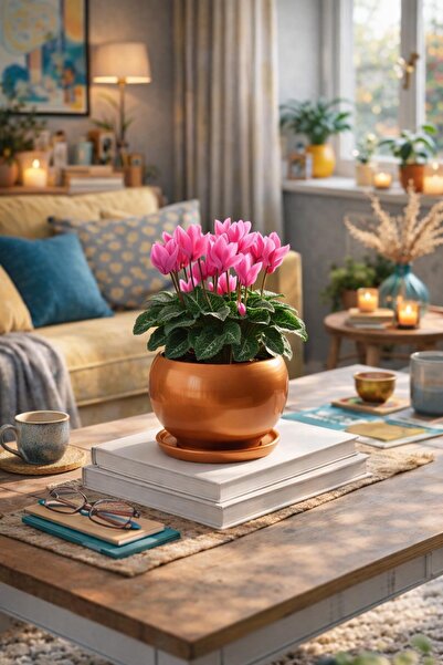 Evdek Tabaklı Bronz Tombul Çömlek Saksı 16x15 Cm