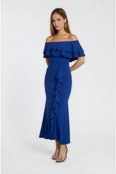 Spazio Adio Volanlı Uzun Abiye Elbise SAKS