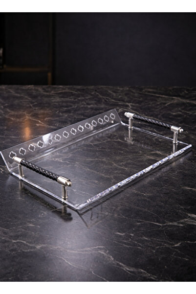 ALQANNAS صينية تقديم أكريليك فاخرة - متوسطة، سميكة وقوية بمقابض سوداء