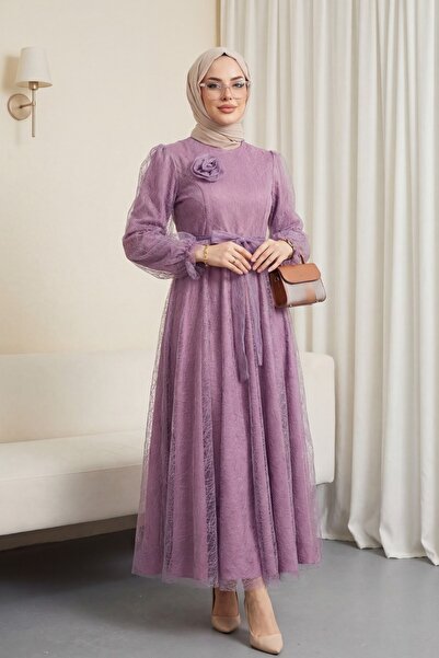 HİJABAYA Rochie de seară din tul pufos cu sclipici, cu mâneci elastice