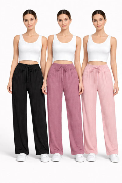 Rosa Lui 3'Lü Nefes Alan Kumaş Kurdele Bel Detaylı Baskılı Cepsiz Kadın Pijam...