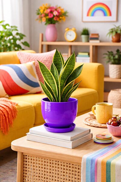 Evdek Tabaklı Mor U Çömlek Saksı 16x16 Cm