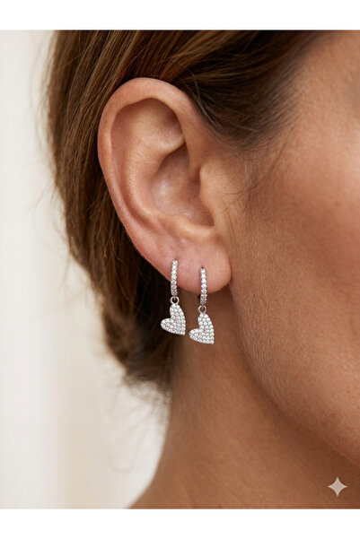 kurukafagift Heart Figured Dangle Zircon Stone Hoop Earrings