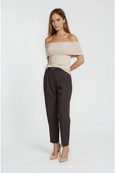 Spazio Decenzio Kayık Yaka Omuz Açık Bluz BEJ