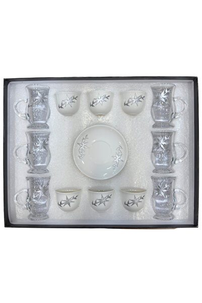 ALQANNAS طقم أكواب شاي وقهوة محفور بالليزر مكون من 18 قطعة | تصميم فضي أنيق