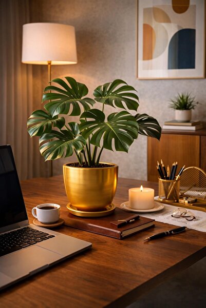 Evdek Tabaklı Altın U Çömlek Saksı 16x16 Cm