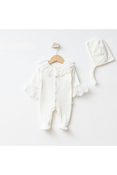 Bebomi Dantelli Şapkalı Tulum Krem 0-6 Ay Aralığı