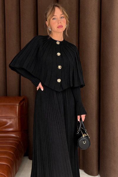 TOFAN TRİKO SET DUBĂL DETALIAT CU PELERINĂ - ROCHIE