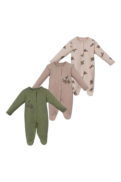 NECİXS BEBEE Triple Jumpsuit Set with Olive Booties Olive Green