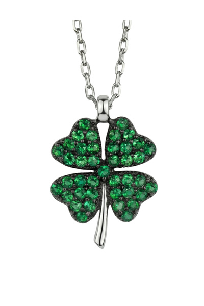 Sunsedra Yeşil Taşlı Yonca Gümüş Kolye