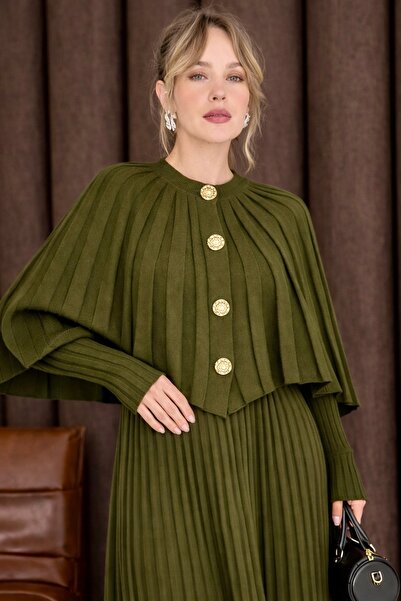 TOFAN TRİKO SET DUBĂL DETALIAT CU PELERINĂ - ROCHIE