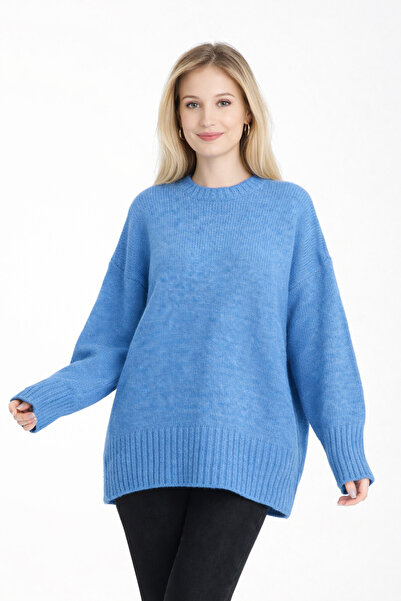 İLKCET MODA Ogroman osnovni plavi dugi ženski džemper