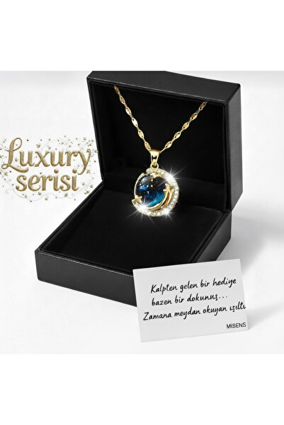 Misens Kadın Paslanmaz Çelik Gold Zincir Yıldız Gökyüzü Kolye Hediye Kutulu K...