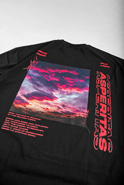 Sekizbiraltı Asperitas Sırt Baskılı Siyah Oversize Unisex Tshirt