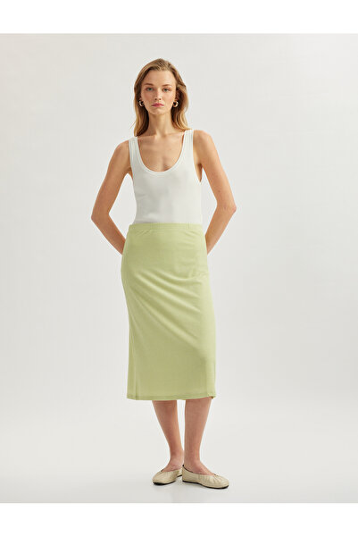 Koton Glitzernder Midi-Bleistiftrock aus Viskose-Stoff mit Standard-Taille