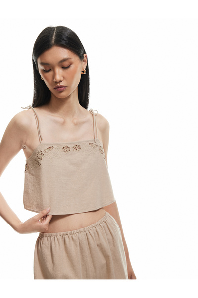 Koton Βαμβακερό κομμένο μπροντέλα με λεπτές τιράντες και λεπτές τιράντες