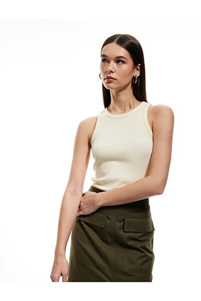 Koton Pamuklu Kolsuz Halter Yaka Basic Fitilli Atlet