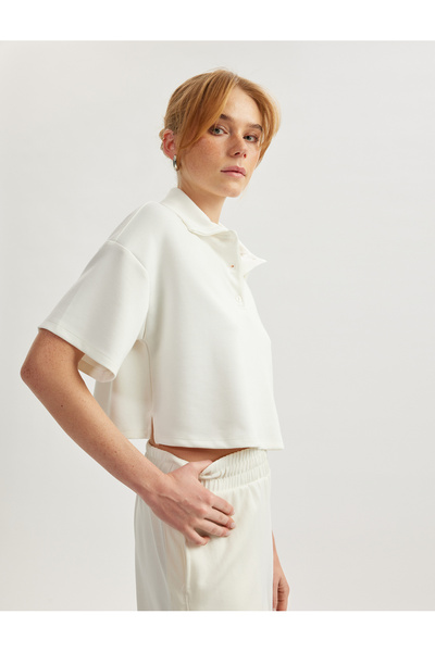 Koton Μπλουζάκι Modal Comfortable Fit με κοντό μανίκι Polo Neck Crop T-shirt