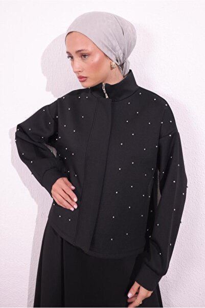 TRENDTESETTÜR KADIN SİYAH BONCUK DETAYLI CEKET T 8654